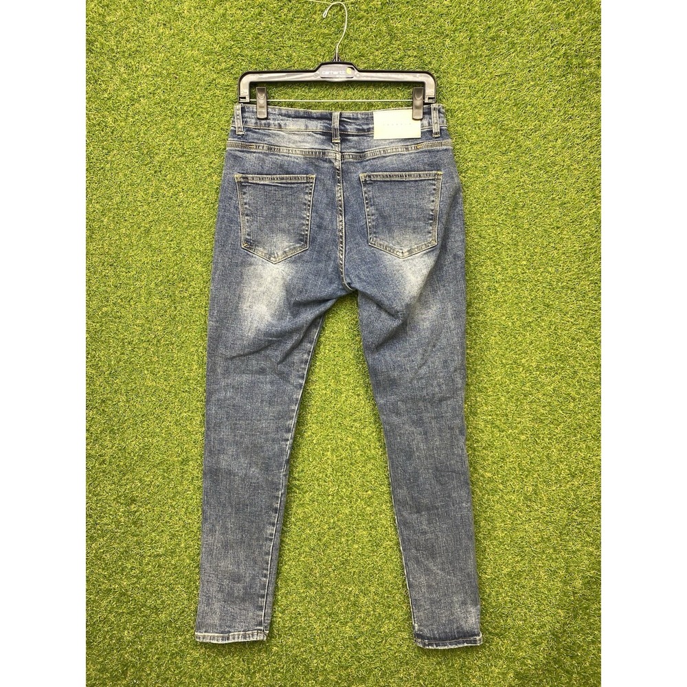 YoungLA Jeans Mens 32x32 Blue Tailored Slim Fit Distressed Holes Medium Wash Y2K